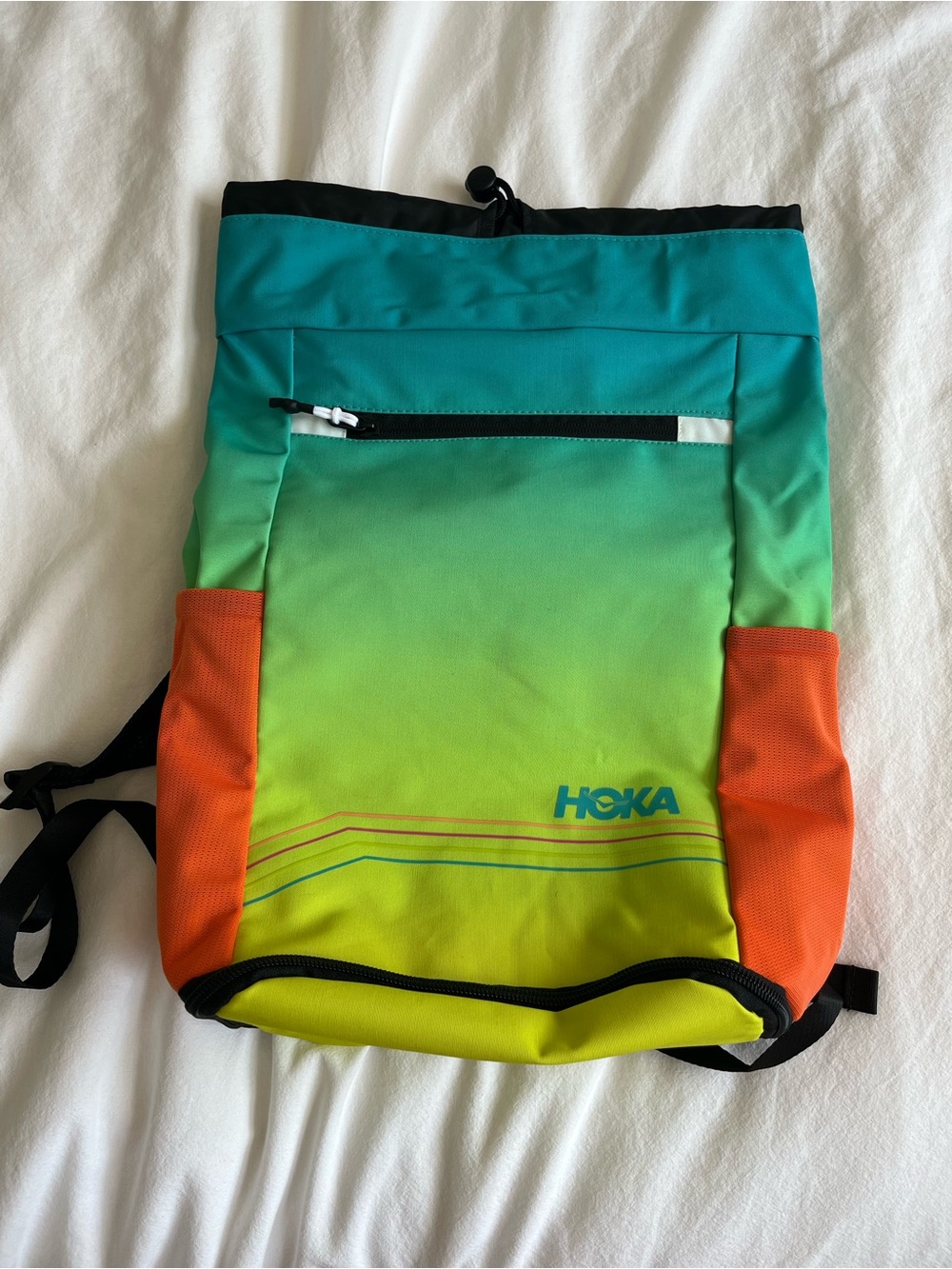 Hoka Gradient Drawstring Backpack in Teal, Lime & Orange